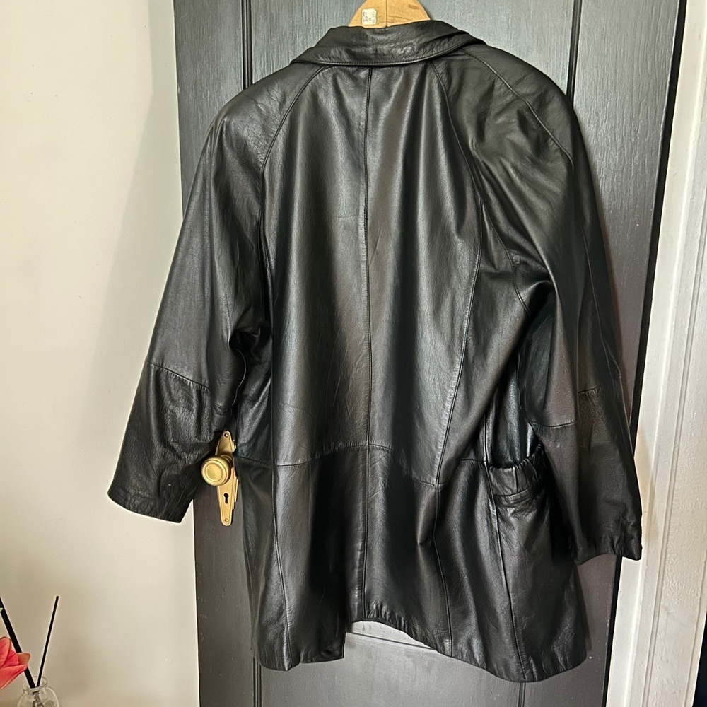 Vintage Pelle Leather Jacket Black Button Front Classic Style - Men's Small - Picture 5 of 9